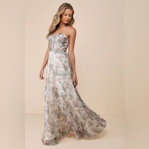 Most Beautiful Day Ivory Multi Floral Print Organza Maxi Dress